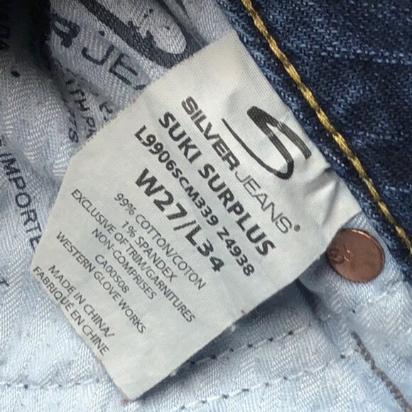 VINTAGE SILVER SUKI SURPLUS MIDRISE BOOTCUT JEANS 27x34 - Picture 8 of 11